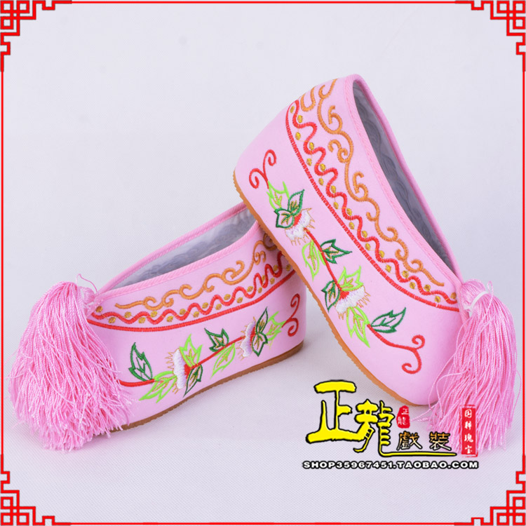 荥经花旦鞋女绣花彩鞋 舒适款草花内高彩鞋